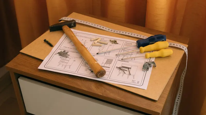 Flat-pack furniture assembly with instructions